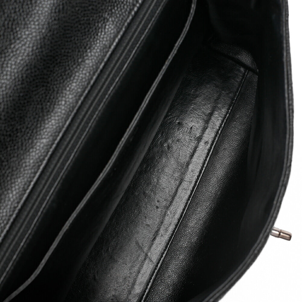 CHANEL Handbag Matelasse Turnlock Kelly Shape Caviar Skin Black Silver-Tone Hardware, Pre-Owned