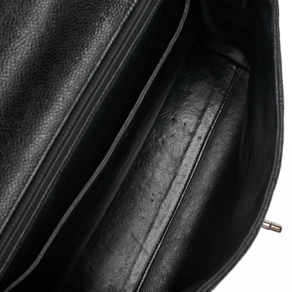 CHANEL Handbag Matelasse Turnlock Kelly Shape Caviar Skin Black Silver-Tone Hardware, Pre-Owned