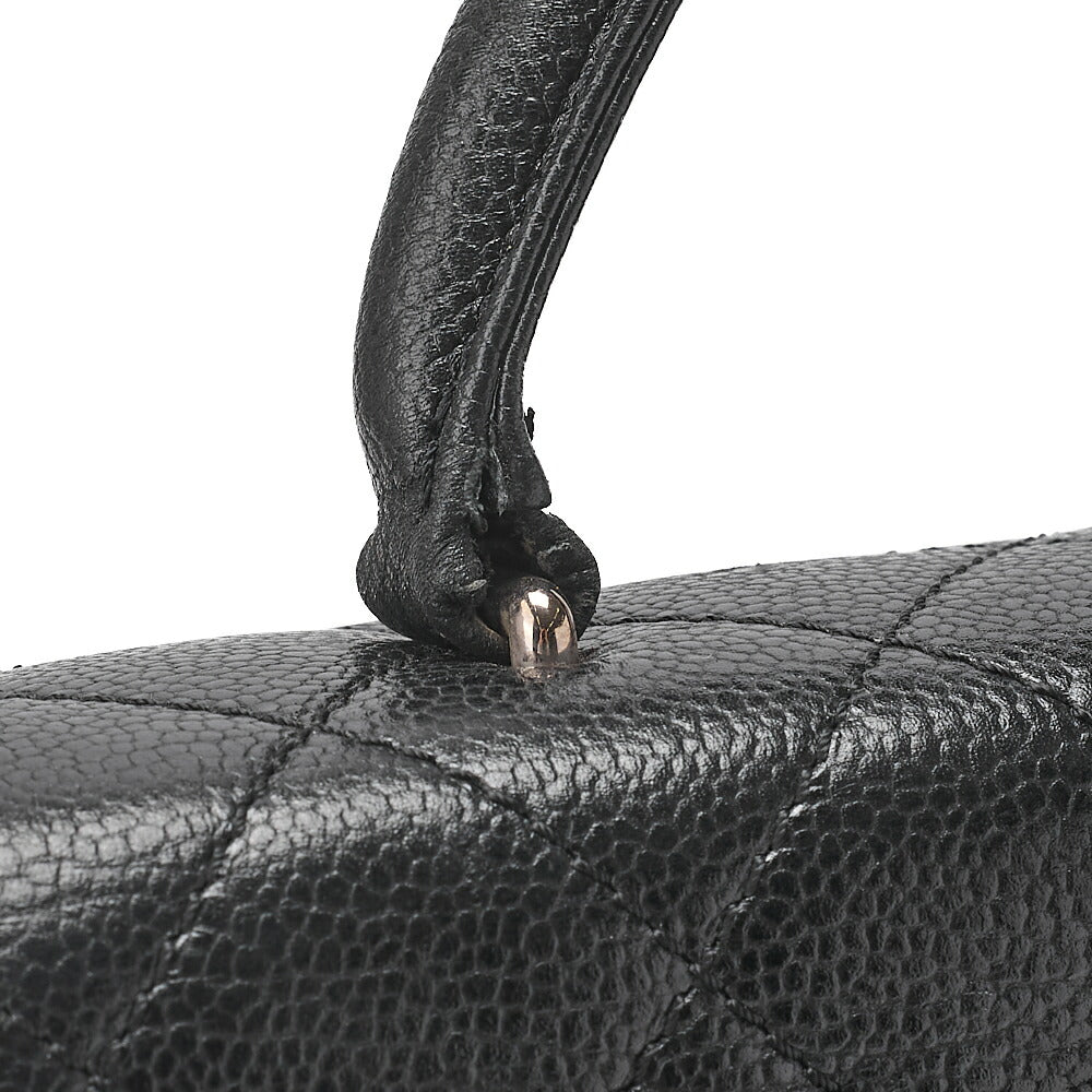 CHANEL Handbag Matelasse Turnlock Kelly Shape Caviar Skin Black Silver-Tone Hardware, Pre-Owned