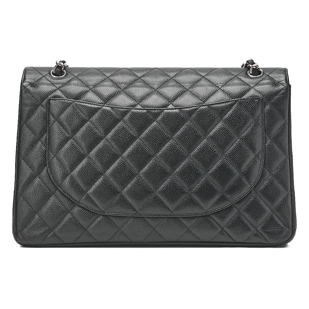 CHANEL Deca Matelasse Double Flap Chain Shoulder Bag Caviar Skin Black Silver-Tone Hardware, Pre-Owned