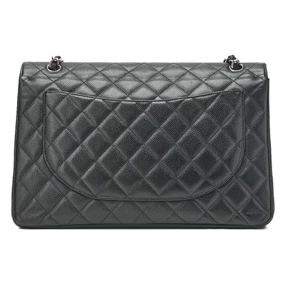 CHANEL Deca Matelasse Double Flap Chain Shoulder Bag Caviar Skin Black Silver-Tone Hardware, Pre-Owned