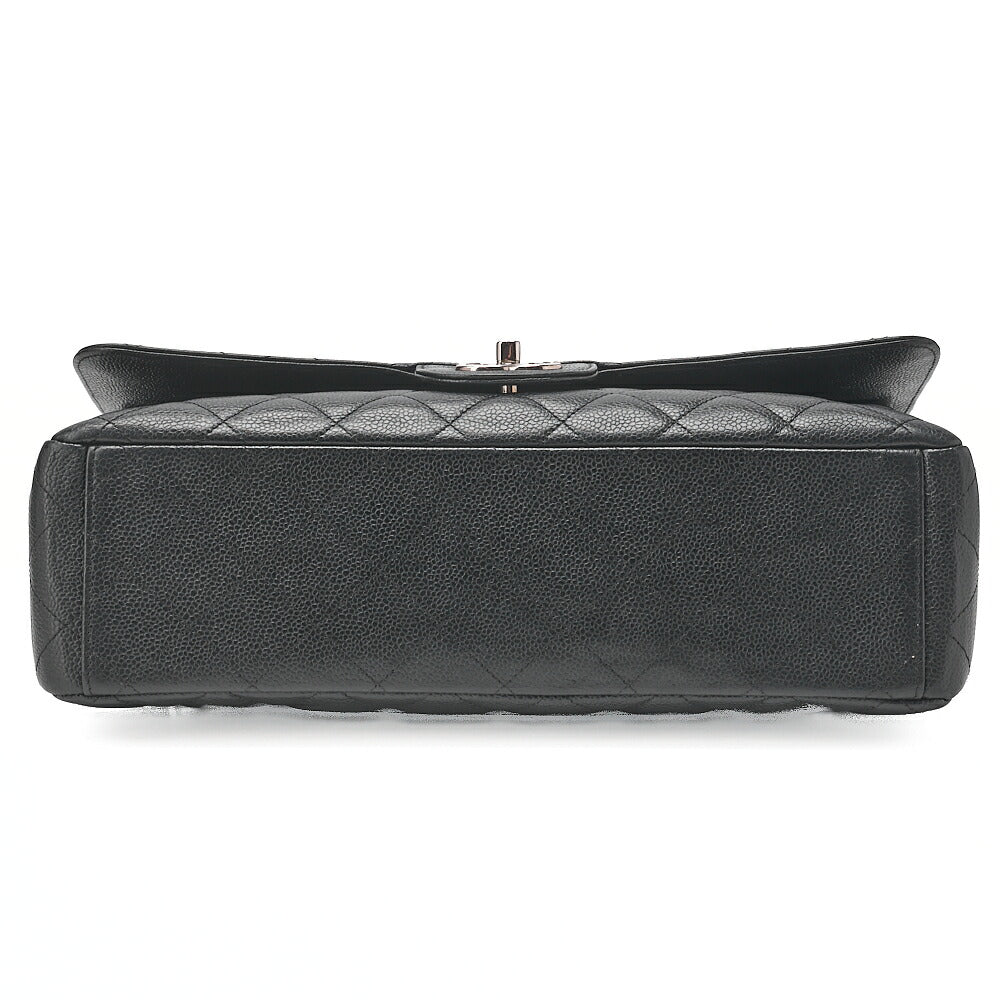 CHANEL Deca Matelasse Double Flap Chain Shoulder Bag Caviar Skin Black Silver-Tone Hardware, Pre-Owned