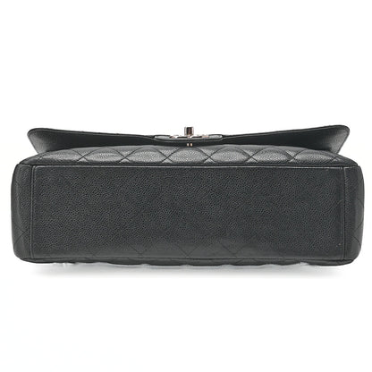 CHANEL Deca Matelasse Double Flap Chain Shoulder Bag Caviar Skin Black Silver-Tone Hardware, Pre-Owned