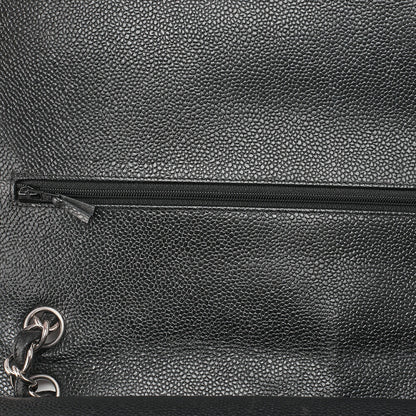 CHANEL Deca Matelasse Double Flap Chain Shoulder Bag Caviar Skin Black Silver-Tone Hardware, Pre-Owned