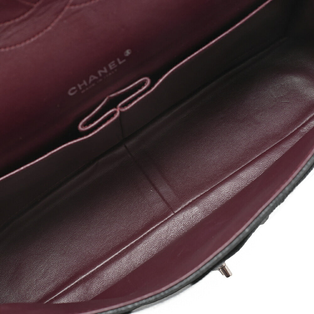 CHANEL Deca Matelasse Double Flap Chain Shoulder Bag Caviar Skin Black Silver-Tone Hardware, Pre-Owned