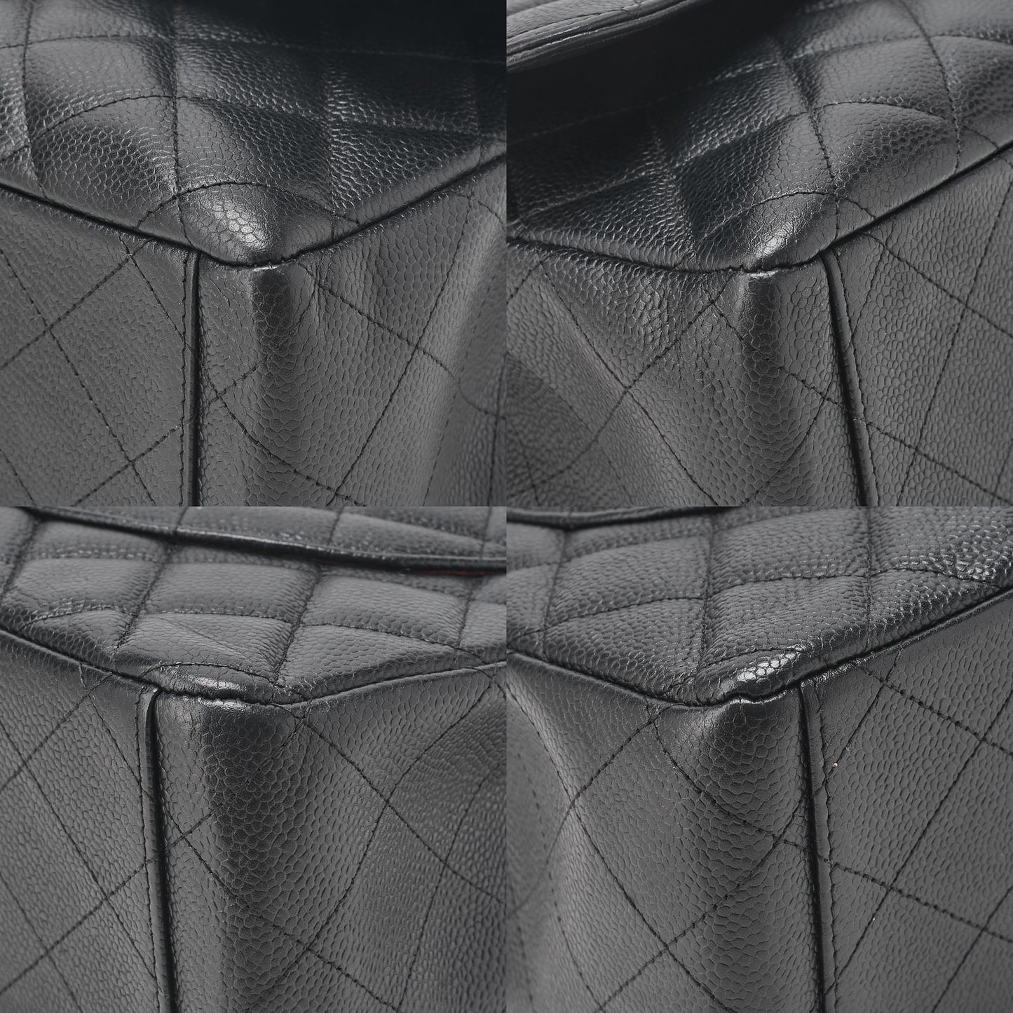 CHANEL Deca Matelasse Double Flap Chain Shoulder Bag Caviar Skin Black Silver-Tone Hardware, Pre-Owned