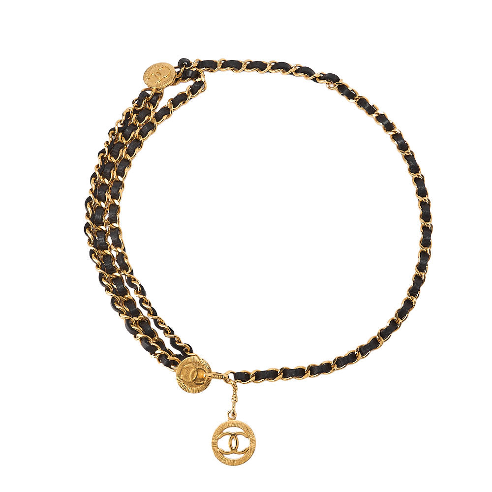 CHANEL Cocomark Chain Belt Triple GP x Leather Black x Gold Gold-Tone Hardware, Pre-Owned