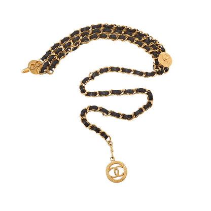 CHANEL Cocomark Chain Belt Triple GP x Leather Black x Gold Gold-Tone Hardware, Pre-Owned