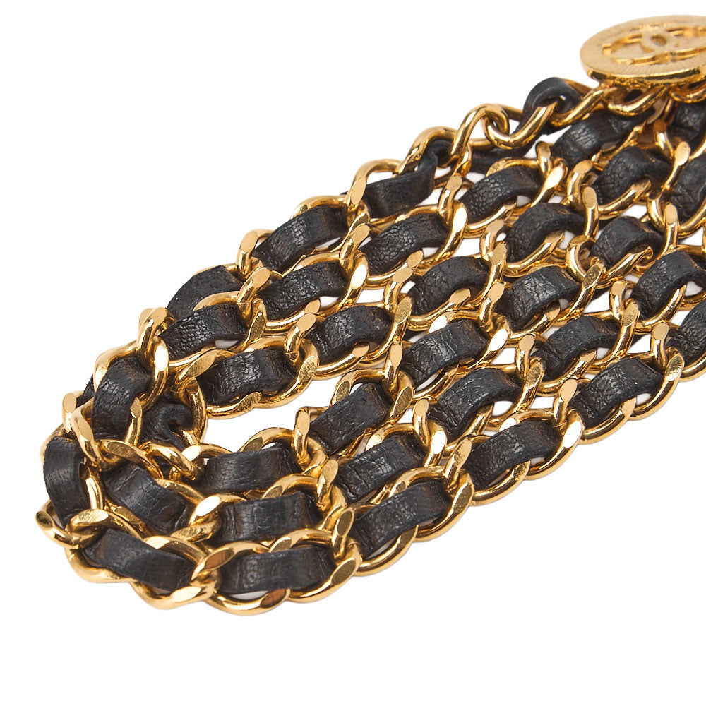 CHANEL Cocomark Chain Belt Triple GP x Leather Black x Gold Gold-Tone Hardware, Pre-Owned