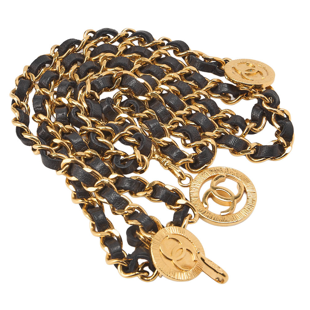 CHANEL Cocomark Chain Belt Triple GP x Leather Black x Gold Gold-Tone Hardware, Pre-Owned