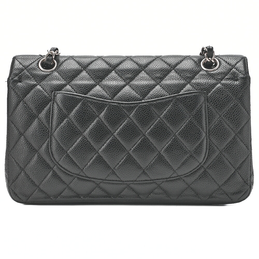 CHANEL Matelasse Turnlock Double Flap 25 Chain Shoulder Bag Caviar Skin Black Silver-Tone Hardware, Pre-Owned