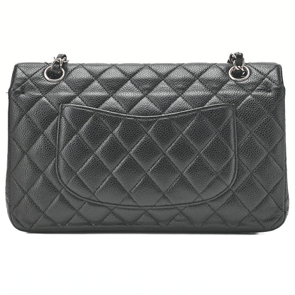 CHANEL Matelasse Turnlock Double Flap 25 Chain Shoulder Bag Caviar Skin Black Silver-Tone Hardware, Pre-Owned