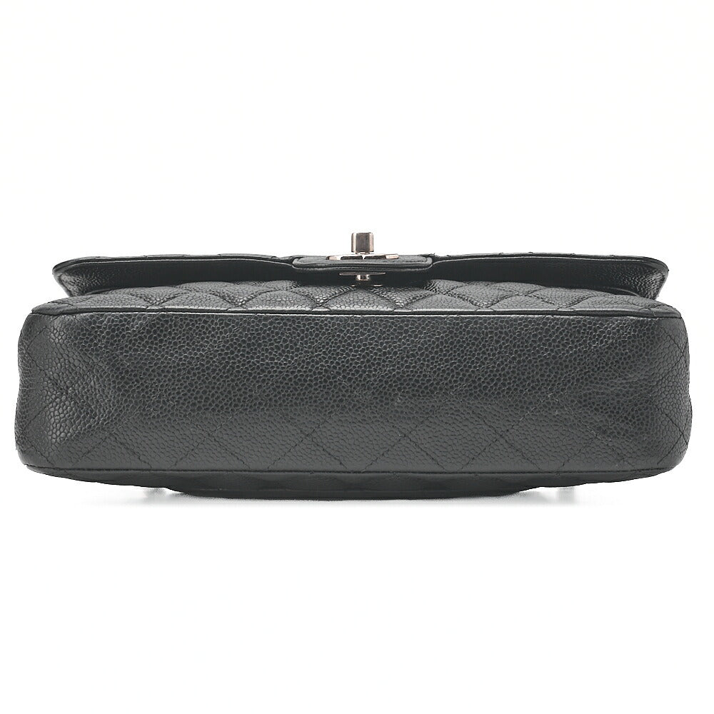 CHANEL Matelasse Turnlock Double Flap 25 Chain Shoulder Bag Caviar Skin Black Silver-Tone Hardware, Pre-Owned