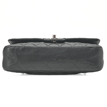 CHANEL Matelasse Turnlock Double Flap 25 Chain Shoulder Bag Caviar Skin Black Silver-Tone Hardware, Pre-Owned