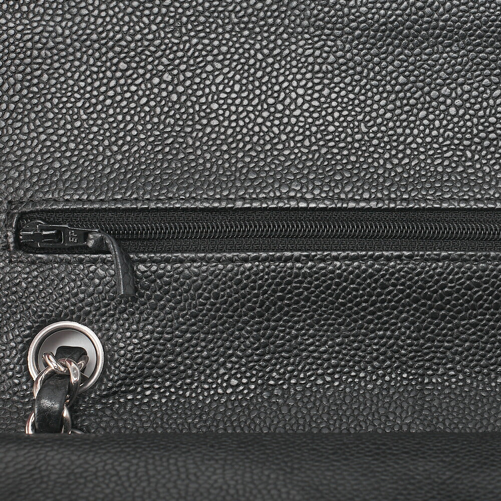 CHANEL Matelasse Turnlock Double Flap 25 Chain Shoulder Bag Caviar Skin Black Silver-Tone Hardware, Pre-Owned