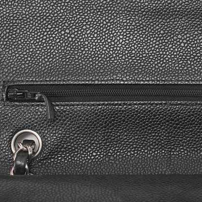 CHANEL Matelasse Turnlock Double Flap 25 Chain Shoulder Bag Caviar Skin Black Silver-Tone Hardware, Pre-Owned