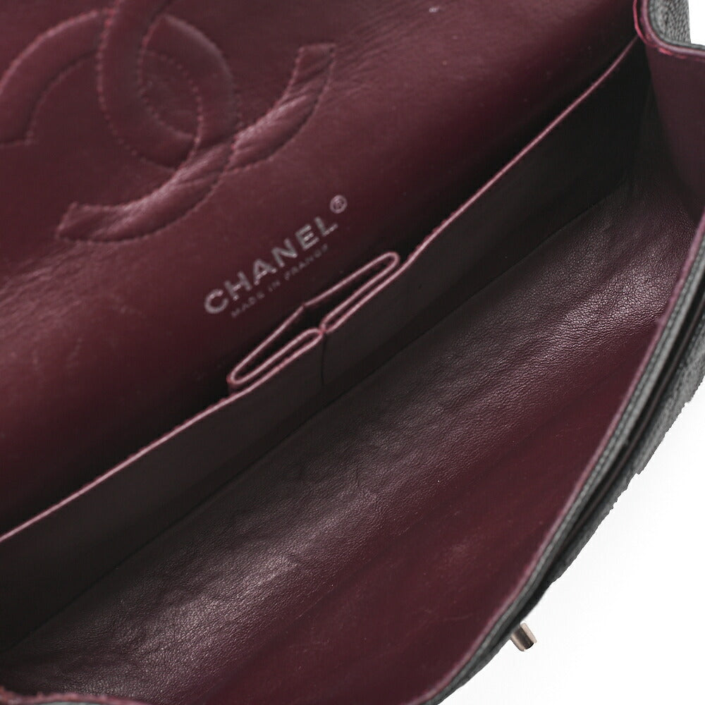 CHANEL Matelasse Turnlock Double Flap 25 Chain Shoulder Bag Caviar Skin Black Silver-Tone Hardware, Pre-Owned