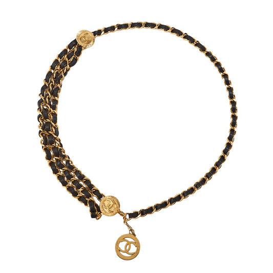 CHANEL Cocomark Chain Belt Triple GP x  Leather Black x Gold Gold-Tone Hardware, Pre-Owned