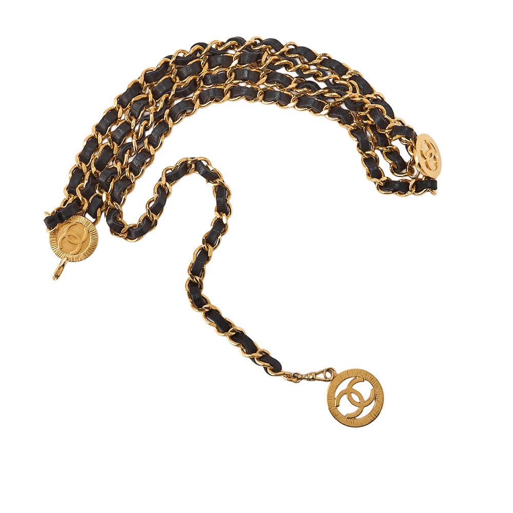 CHANEL Cocomark Chain Belt Triple GP x  Leather Black x Gold Gold-Tone Hardware, Pre-Owned