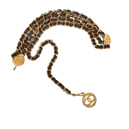 CHANEL Cocomark Chain Belt Triple GP x  Leather Black x Gold Gold-Tone Hardware, Pre-Owned