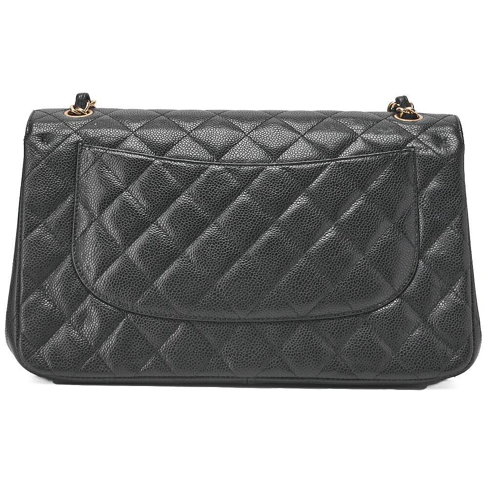CHANEL Chain Shoulder Bag Deca Matelasse Double Flap 30cm Caviar Skin Black Gold-Tone Hardware, Pre-Owned