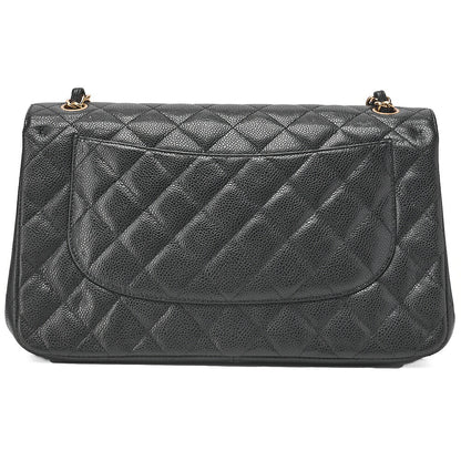 CHANEL Chain Shoulder Bag Deca Matelasse Double Flap 30cm Caviar Skin Black Gold-Tone Hardware, Pre-Owned