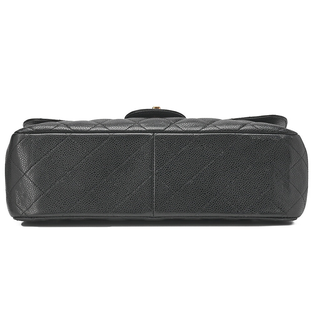 CHANEL Chain Shoulder Bag Deca Matelasse Double Flap 30cm Caviar Skin Black Gold-Tone Hardware, Pre-Owned