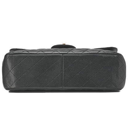 CHANEL Chain Shoulder Bag Deca Matelasse Double Flap 30cm Caviar Skin Black Gold-Tone Hardware, Pre-Owned