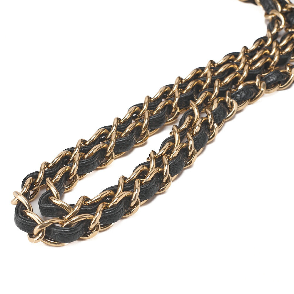 CHANEL Chain Shoulder Bag Deca Matelasse Double Flap 30cm Caviar Skin Black Gold-Tone Hardware, Pre-Owned