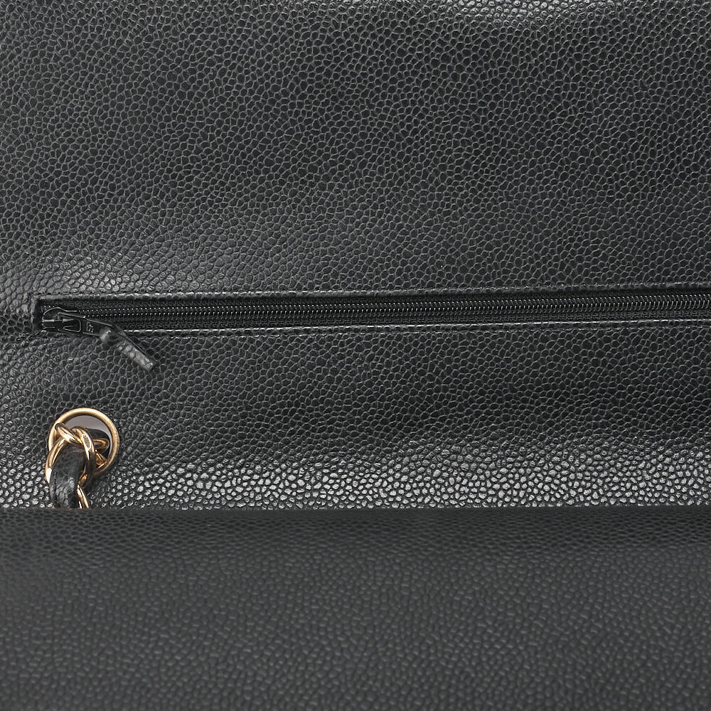 CHANEL Chain Shoulder Bag Deca Matelasse Double Flap 30cm Caviar Skin Black Gold-Tone Hardware, Pre-Owned