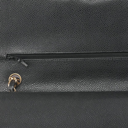 CHANEL Chain Shoulder Bag Deca Matelasse Double Flap 30cm Caviar Skin Black Gold-Tone Hardware, Pre-Owned