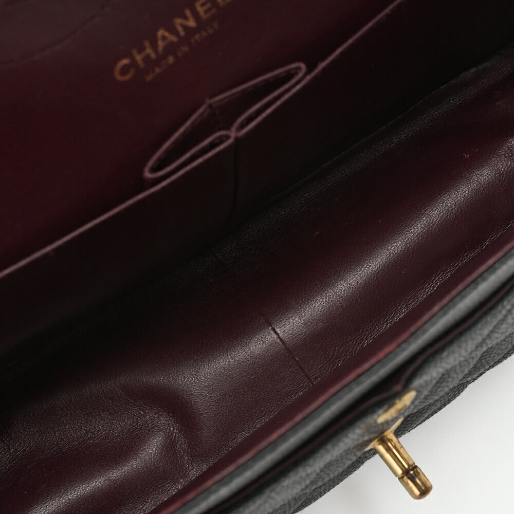 CHANEL Chain Shoulder Bag Deca Matelasse Double Flap 30cm Caviar Skin Black Gold-Tone Hardware, Pre-Owned