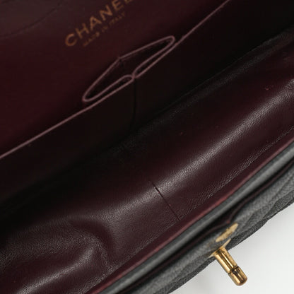 CHANEL Chain Shoulder Bag Deca Matelasse Double Flap 30cm Caviar Skin Black Gold-Tone Hardware, Pre-Owned