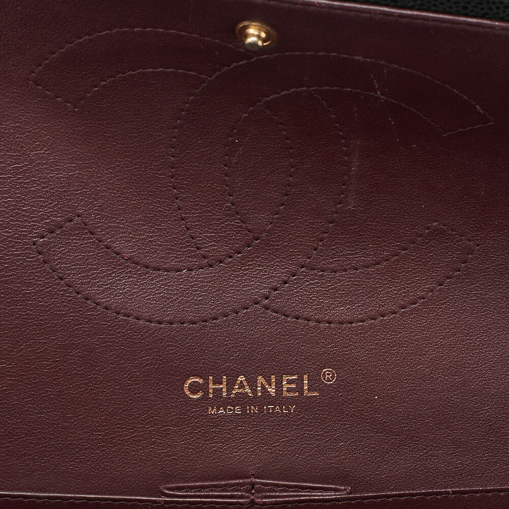 CHANEL Chain Shoulder Bag Deca Matelasse Double Flap 30cm Caviar Skin Black Gold-Tone Hardware, Pre-Owned