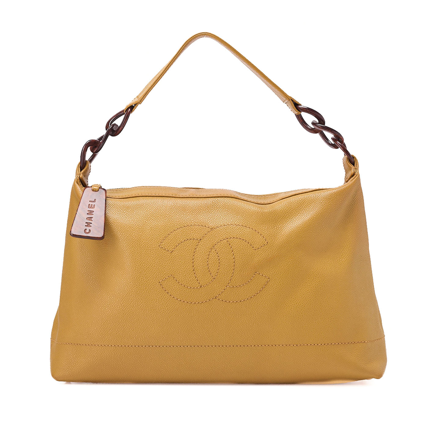 CHANEL Coco Mark with Wood Pattern Charm One Shoulder Bag Caviar Skin Beige Gold-Tone Hardware, Pre-Owned