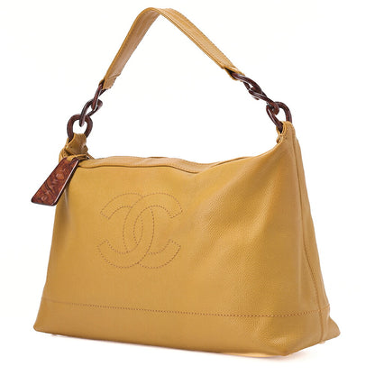 CHANEL Coco Mark with Wood Pattern Charm One Shoulder Bag Caviar Skin Beige Gold-Tone Hardware, Pre-Owned
