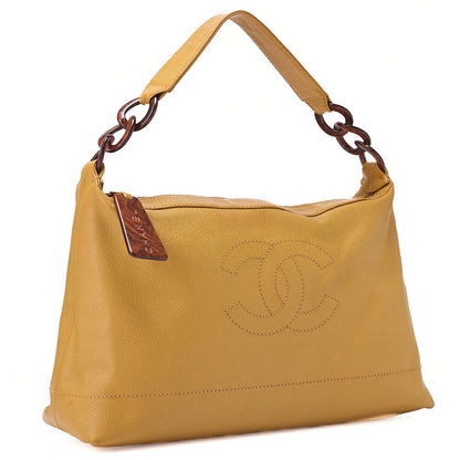 CHANEL Coco Mark with Wood Pattern Charm One Shoulder Bag Caviar Skin Beige Gold-Tone Hardware, Pre-Owned