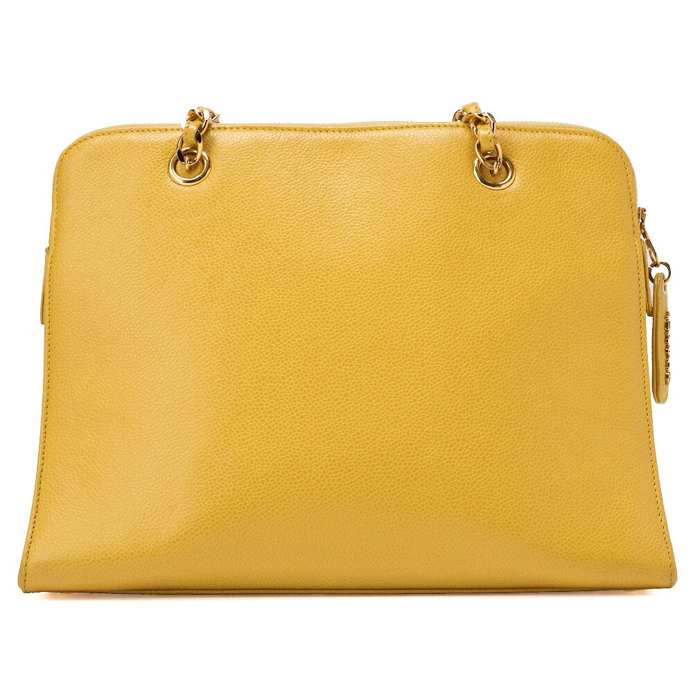 CHANEL Outside Flap Shoulder Bag Caviar Skin Yellow Gold-Tone Hardware, Pre-Owned