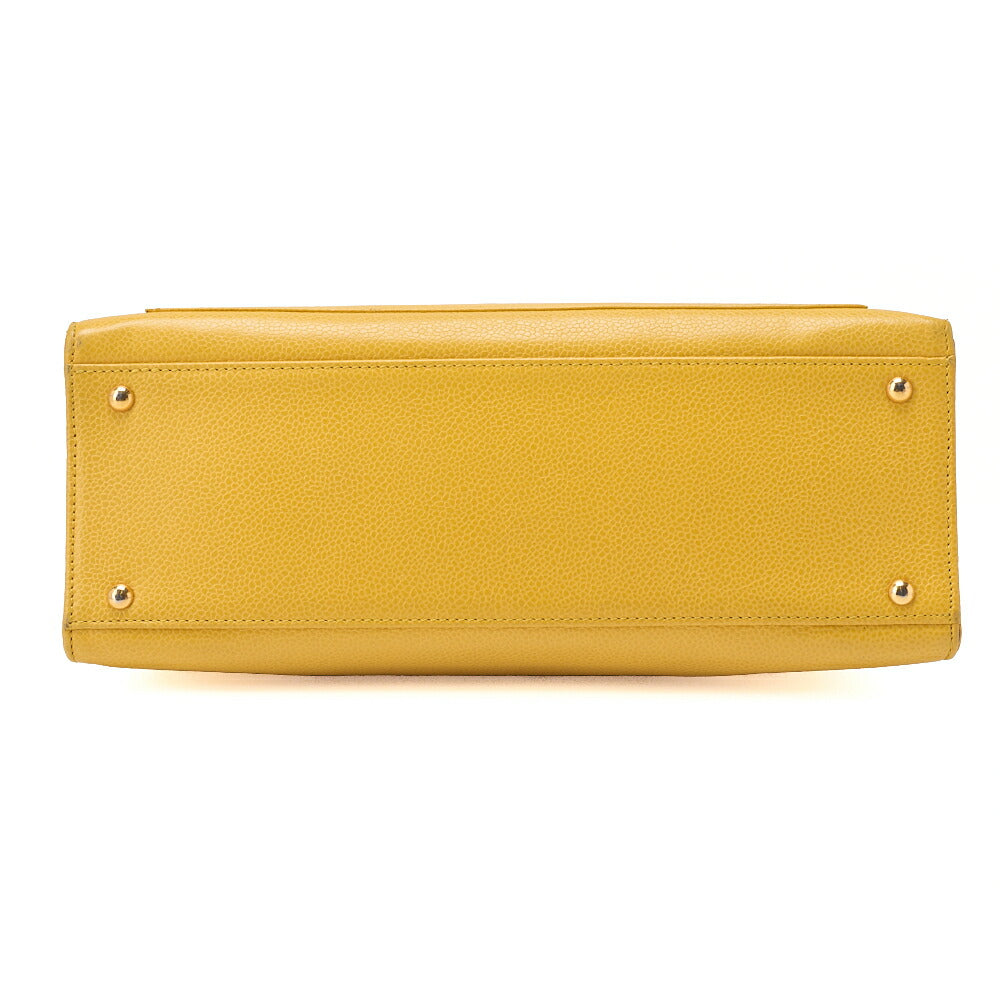 CHANEL Outside Flap Shoulder Bag Caviar Skin Yellow Gold-Tone Hardware, Pre-Owned