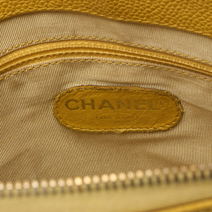 CHANEL Outside Flap Shoulder Bag Caviar Skin Yellow Gold-Tone Hardware, Pre-Owned