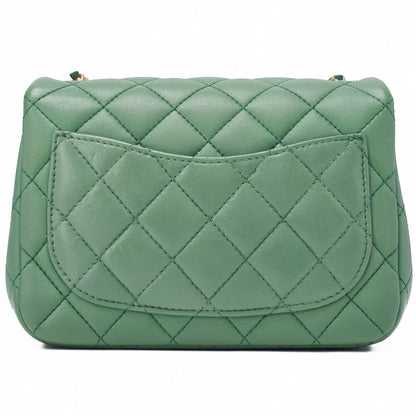 CHANEL Chain Shoulder Bag Mini Matelasse 17cm Lambskin Single Flap Turnlock Mint Green Gold-Tone Hardware, Pre-Owned