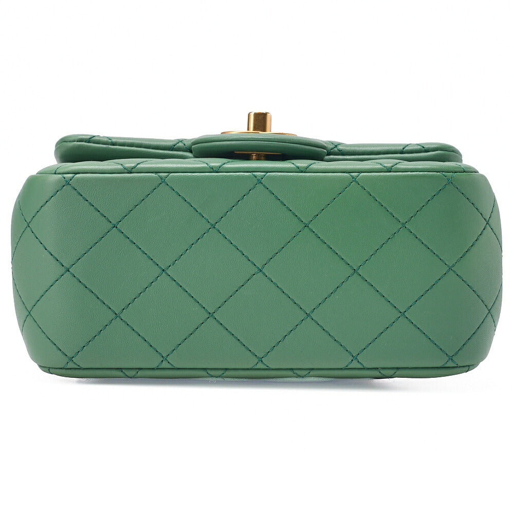 CHANEL Chain Shoulder Bag Mini Matelasse 17cm Lambskin Single Flap Turnlock Mint Green Gold-Tone Hardware, Pre-Owned