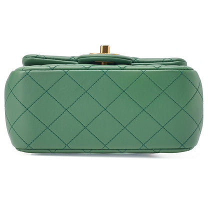 CHANEL Chain Shoulder Bag Mini Matelasse 17cm Lambskin Single Flap Turnlock Mint Green Gold-Tone Hardware, Pre-Owned