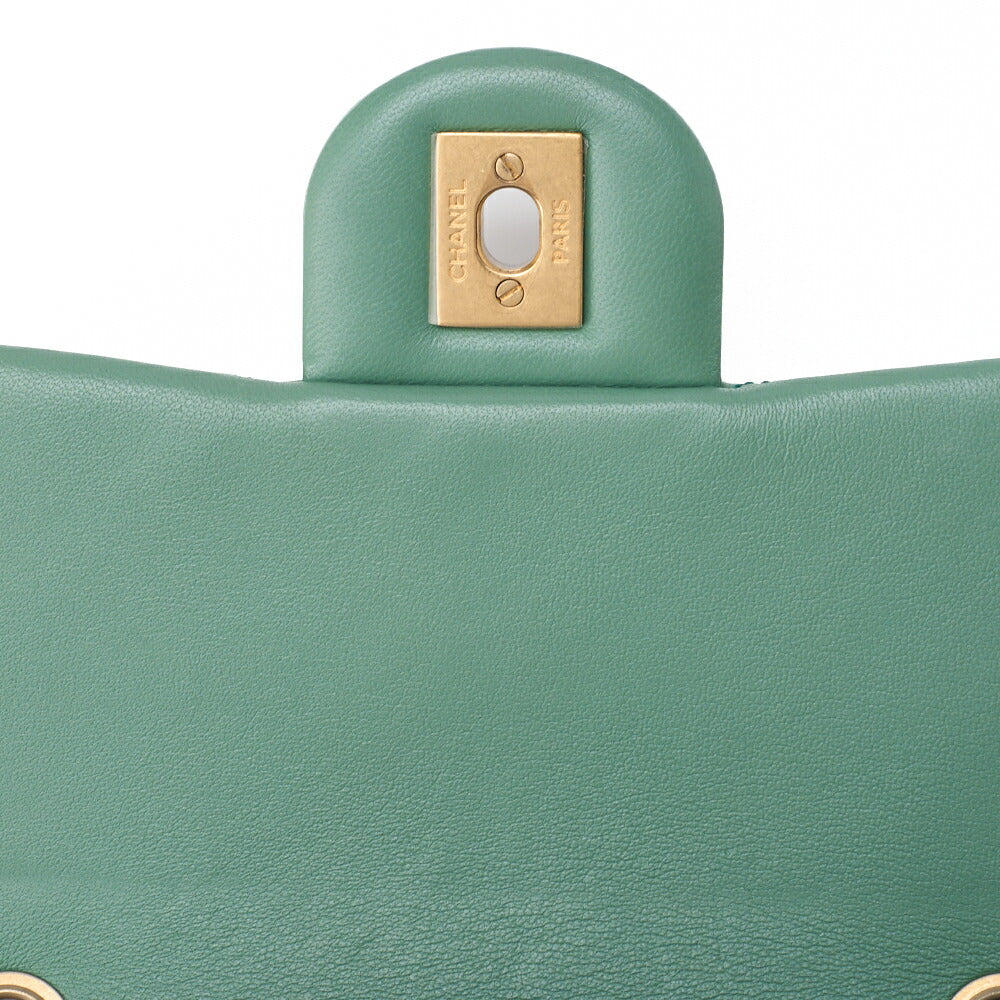 CHANEL Chain Shoulder Bag Mini Matelasse 17cm Lambskin Single Flap Turnlock Mint Green Gold-Tone Hardware, Pre-Owned