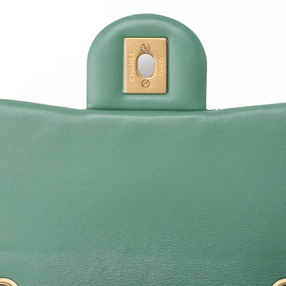 CHANEL Chain Shoulder Bag Mini Matelasse 17cm Lambskin Single Flap Turnlock Mint Green Gold-Tone Hardware, Pre-Owned