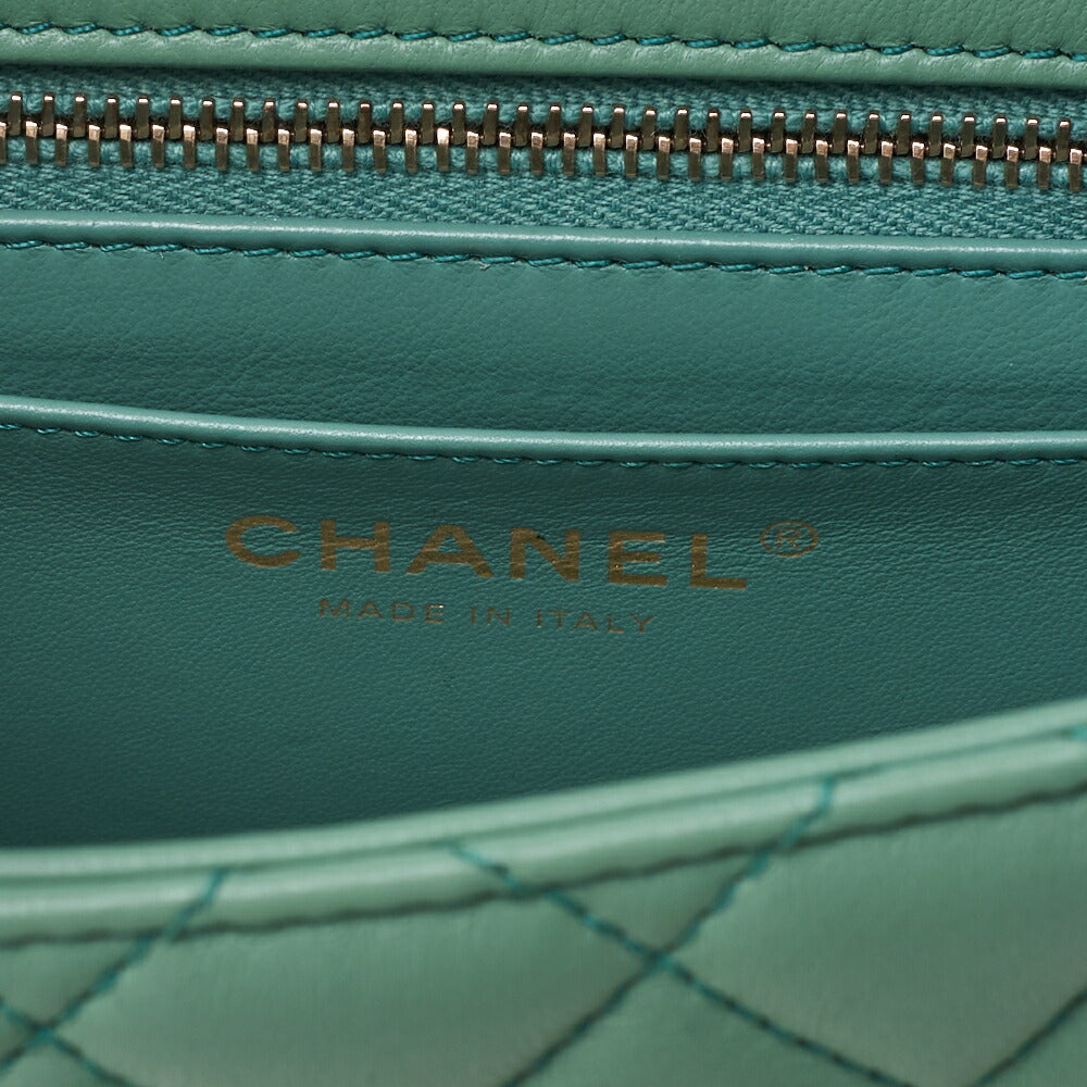 CHANEL Chain Shoulder Bag Mini Matelasse 17cm Lambskin Single Flap Turnlock Mint Green Gold-Tone Hardware, Pre-Owned