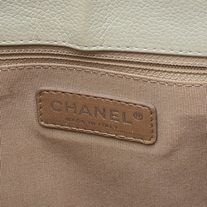 CHANEL Tote Bag  Matelasse Caviar Skin White Double Chain GST Silver-Tone Hardware, Pre-Owned