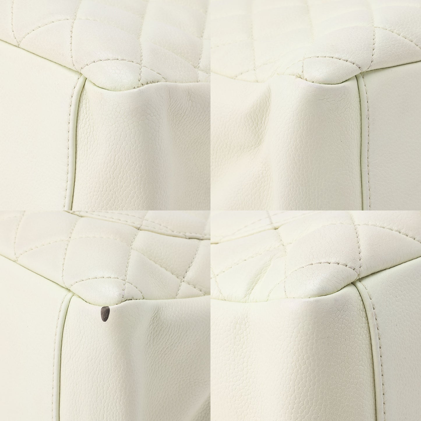 CHANEL Tote Bag  Matelasse Caviar Skin White Double Chain GST Silver-Tone Hardware, Pre-Owned