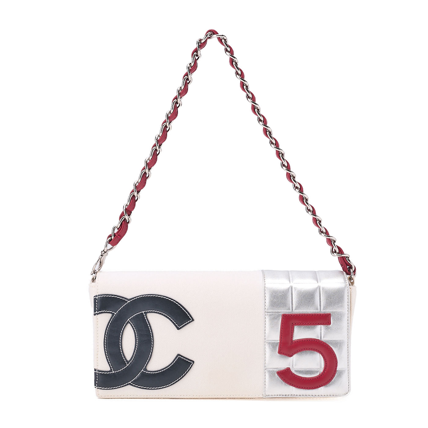 CHANEL One Shoulder Bag Sportline Canvas Bicolor Silver-Tone Hardware, Pre-Owned