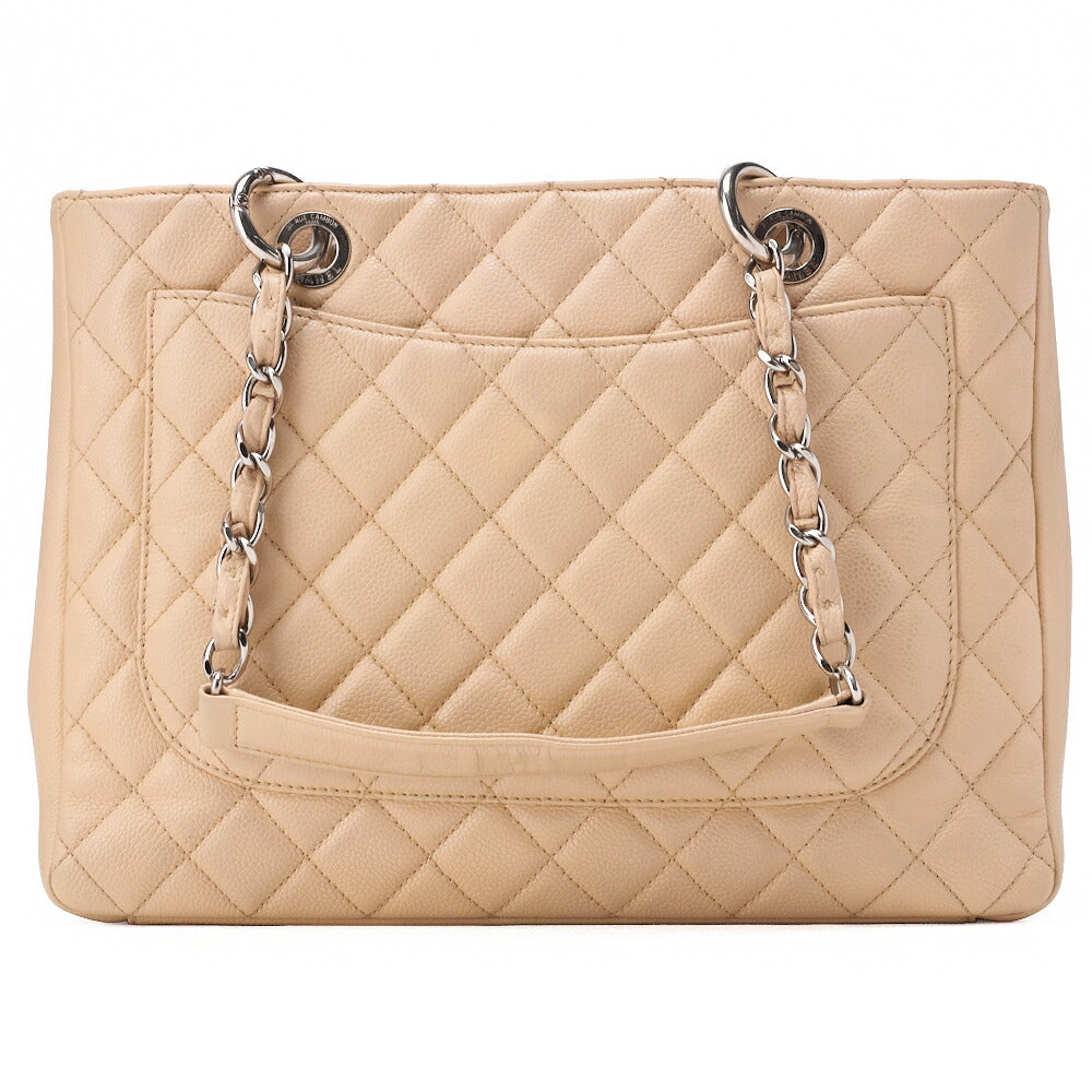 CHANEL Tote Bag Matelasse Caviar Skin Cocomark GST Double Chain Tote Beige Silver-Tone Hardware, Pre-Owned